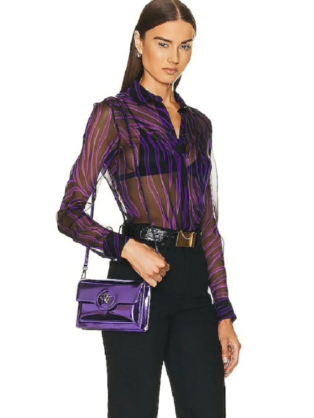 Authentic Versace Mini Crossbody Purple Leather Medusa Logo